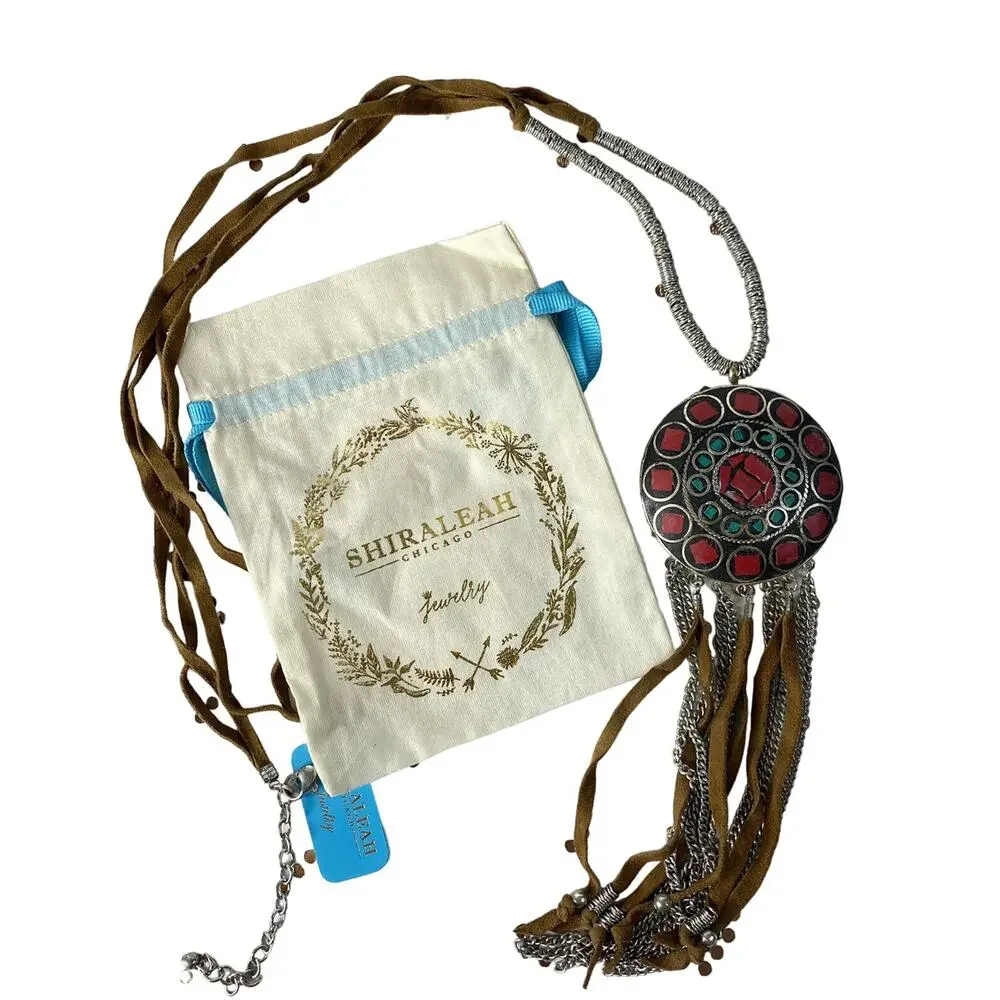 SHIRALEAH New Catrine Tribal Leather Necklace Silver Pink Turquoise Anthro